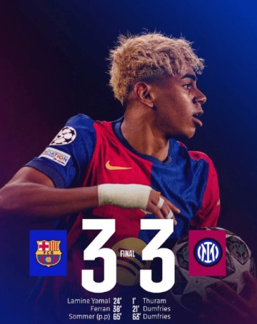 欧冠巴萨3比3国米,进球大战暴露防守不足,次回合考验应变